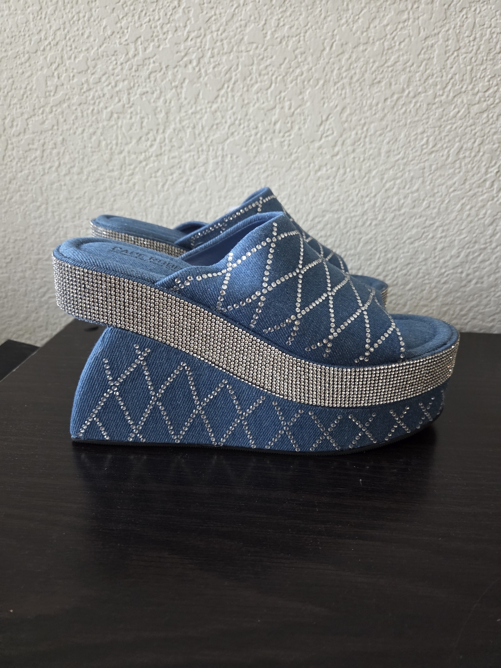 Cape Robbin Denim Rhinestone Platform Slide - Blue - Picture 5 of 7
